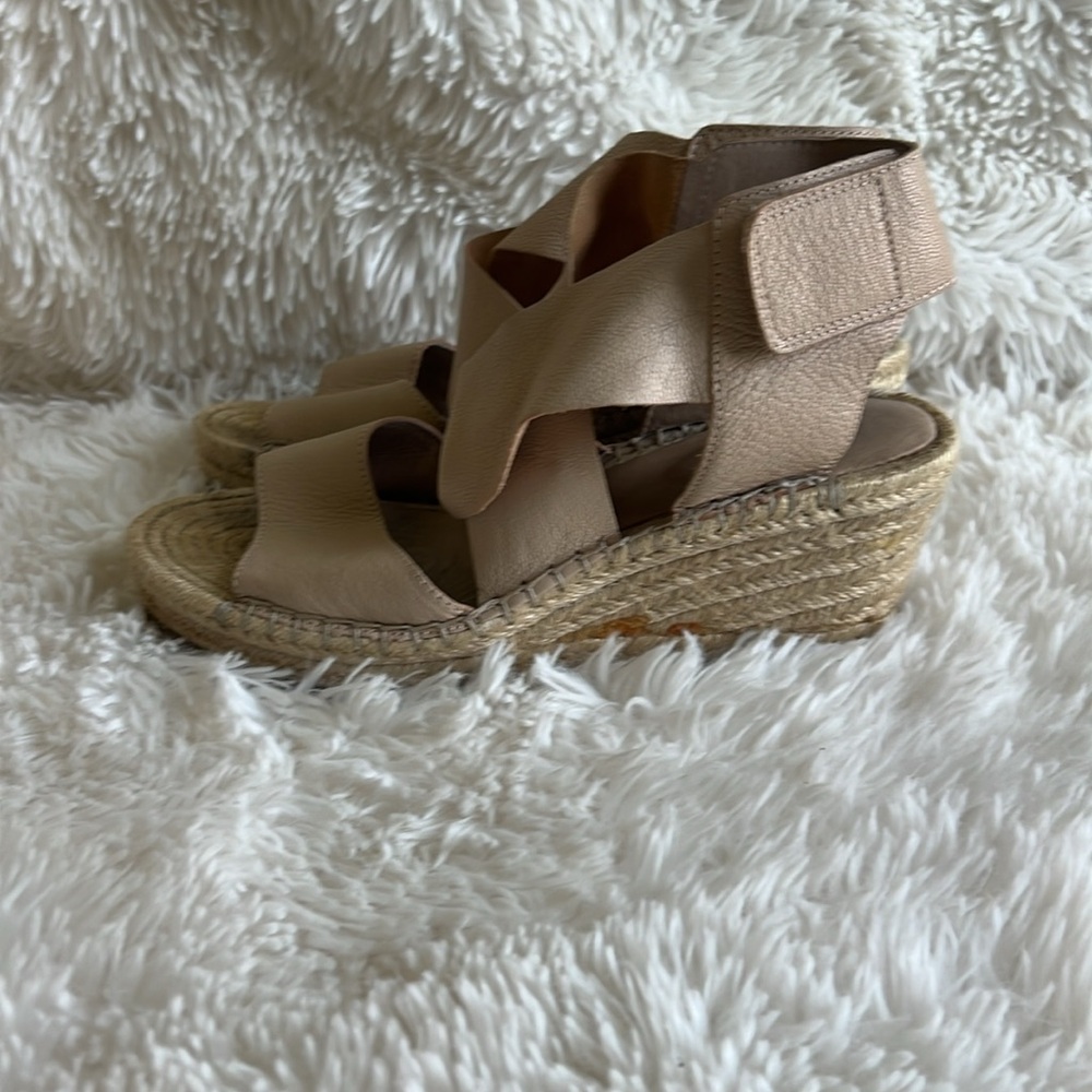 Eileen Fisher Willow 3 Espadrille Tumbled Leather Wedge Sandals Nude, sz 7.5 ♣️ - Picture 5 of 11